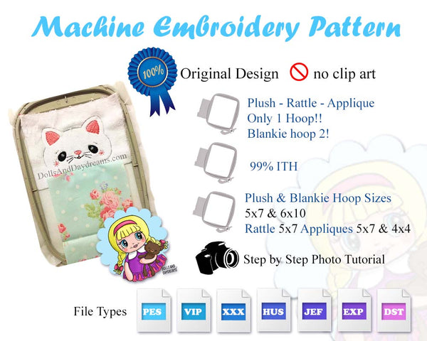 Baby’s 1st Plush Cat Snuggle Machine Embroidery Pattern Set