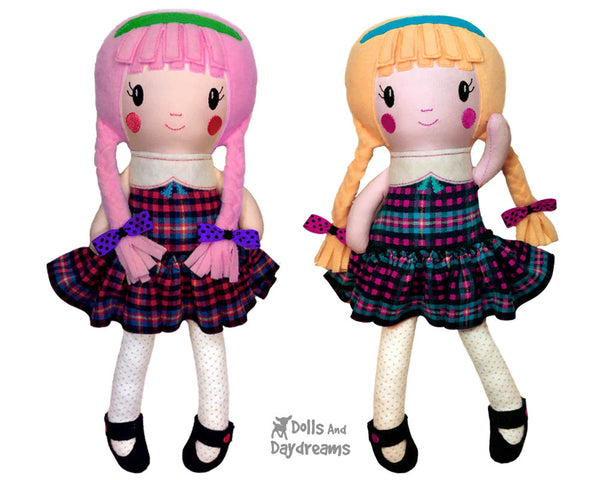 ITH In The Hoop Schoolgirl Cloth Doll Pattern by Dolls And Daydreams DIY Easy Machine Embroidery Fabric toy