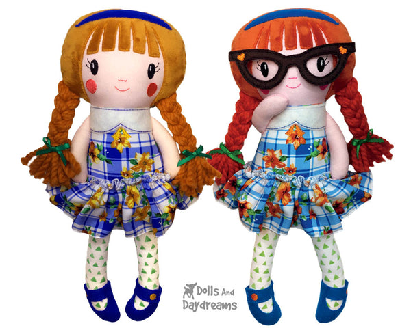 In The Hoop Schoolgirl Cloth Doll Pattern by Dolls And Daydreams DIY Machine Embroidery  Fabric toy 