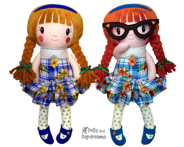 In The Hoop Schoolgirl Cloth Doll Pattern by Dolls And Daydreams DIY Machine Embroidery Fabric toy