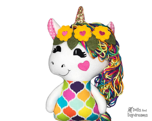 ITH Yarn Hair Unicorn Machine Embroidery Pattern Softie DIY Childrens Soft Toy by Dolls And Daydream