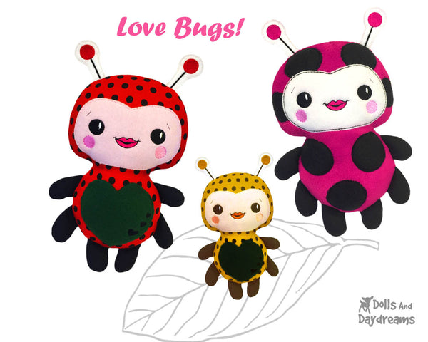 Machine Embroidery In The Hoop ITH Ladybug Ladybird ITH Plush Soft Toy Love Bug Pattern Handmade Valentines gift
