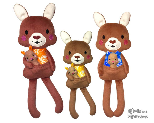 ITH Machine Embroidery Big Kangaroo & Joey Softie Pattern by Dolls And Daydreams
