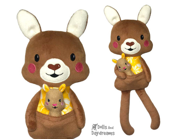 ITH Big Kangaroo & Joey Softie Pattern by Dolls And Daydreams DIY Stuffed toys In The Hoop