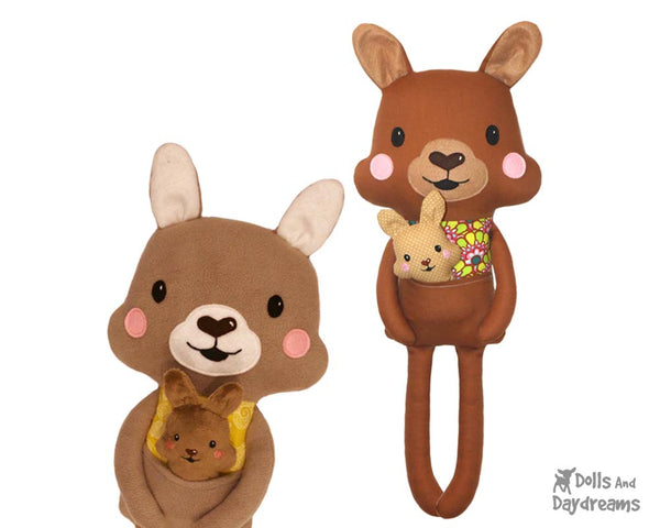 Kangaroo & baby plushie Sewing Pattern by Dolls And Daydreams DIY kids toy