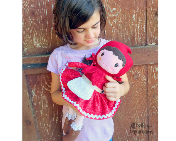 Machine Embroidery In The Hoop Little Red Riding Hood Doll Pattern cloth fairy tale fairytale doll diy by dolls and daydreams kids storybook toy