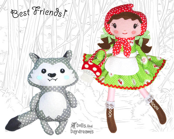 Fairy Tale Little Red Riding Hood Cloth Doll PDF Sewing Pattern and wolf plush by Dolls And Daydreams DIY fairy tale fairytale