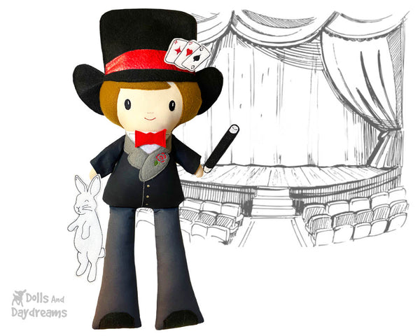 Magician Cloth doll Pattern machine embroidery doll by dolls and daydreams diy customizable birthday party giftt
