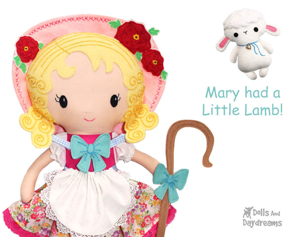 Bo Peep Nursery Rhyme cloth doll PDF Sewing Pattern by dolls and daydreams diy fabric make your own dolly