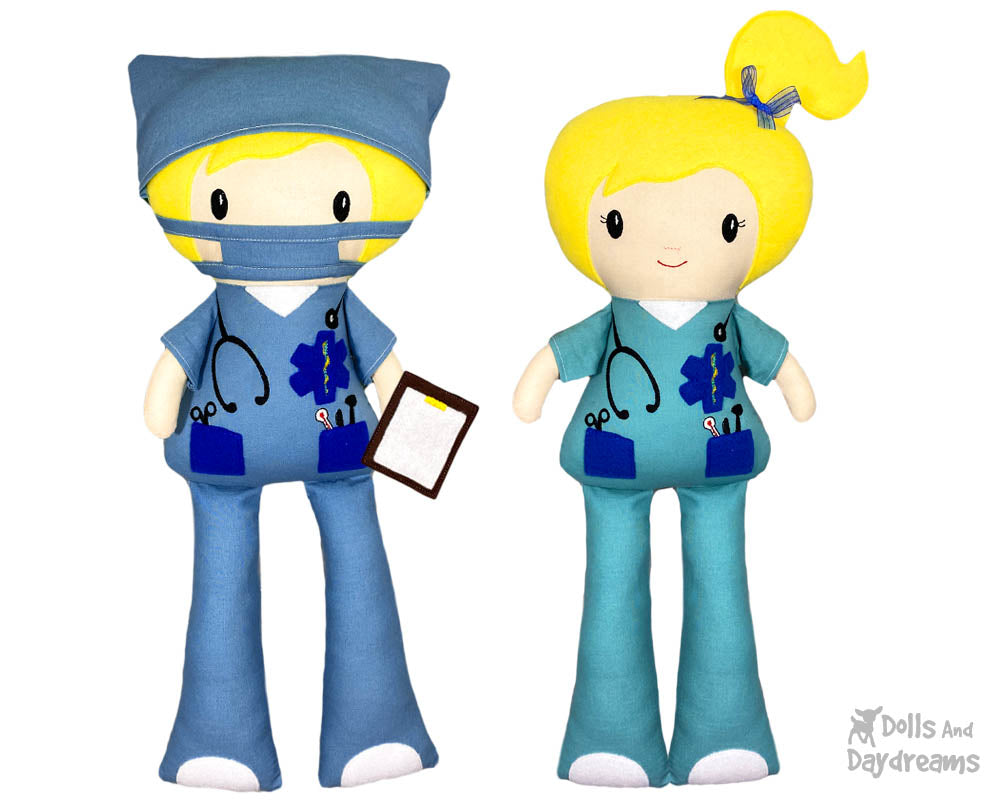 In The Hoop Pattern machine embroidery Medic Nurse Doctor Medical Health Care Worker  doll toy by dolls and daydreams DIY scrubs