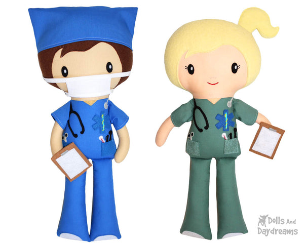 Medic Nurse Doctor Sewing pattern PDF Medical Health Care Worker doll toy by dolls and daydreams DIY scrubs