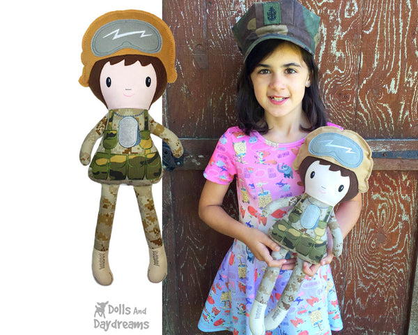 In the hoop Army machine embroidery Military Doll Pattern ITH lush diy children's mom dad look a like cloth toy by Dolls And Daydreams 