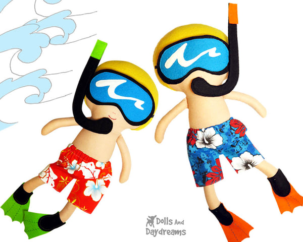 Surfer diver boy doll Sewing Pattern - Dolls And Daydreams