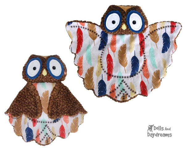 Owl Baby Blanket Lovie Sewing Pattern by Dolls And Daydreams plush 