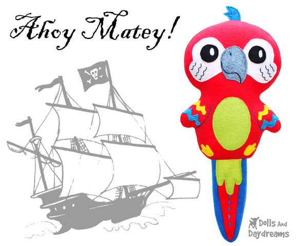 Pirate Parrot Bird PDF Sewing Pattern by Dolls And Daydreams kids DIY Softie Stuffie Toy plushie