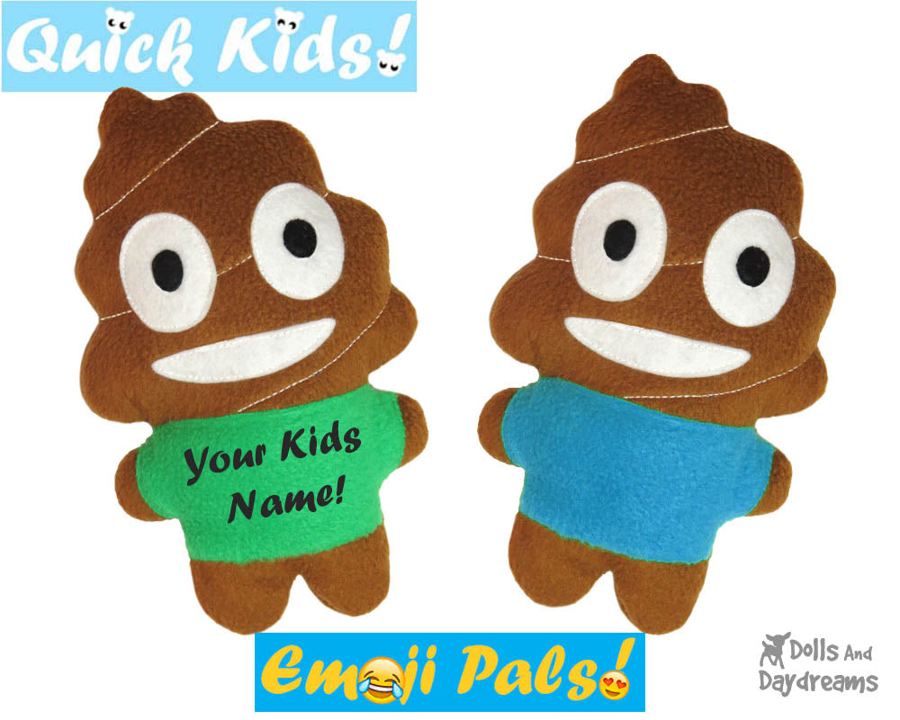 Quick Kids Poo Emoji Sewing Pattern by Dolls And Daydreams Easy DIY Soft Toy plushie