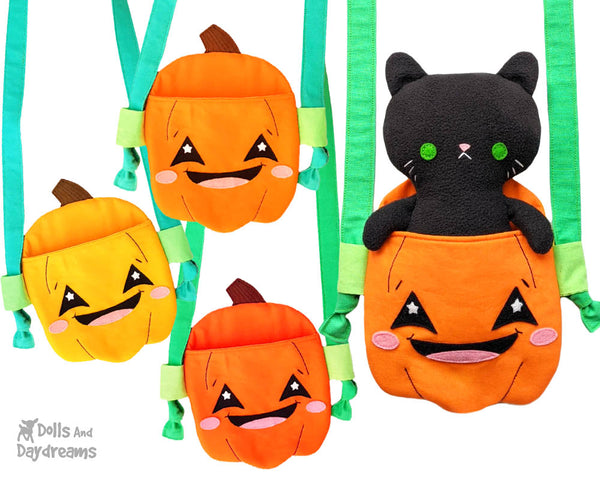 Pumpkin Tote jack o'lantern bag Sewing Pattern by Dolls And Daydreams DIY trick or treat kawaii cute Halloween bag
