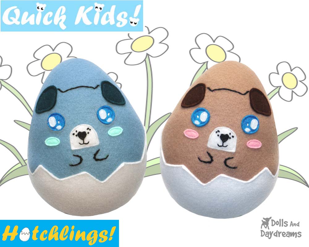 Quick Kids Puppy Dog Hatchling Easter Egg Softie Sewing Pattern Plush Toy by Dolls And Daydreams