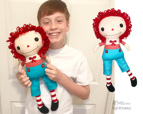 Raggedy Andy Cloth boy doll Pattern machine embroidery doll by dolls and daydreams