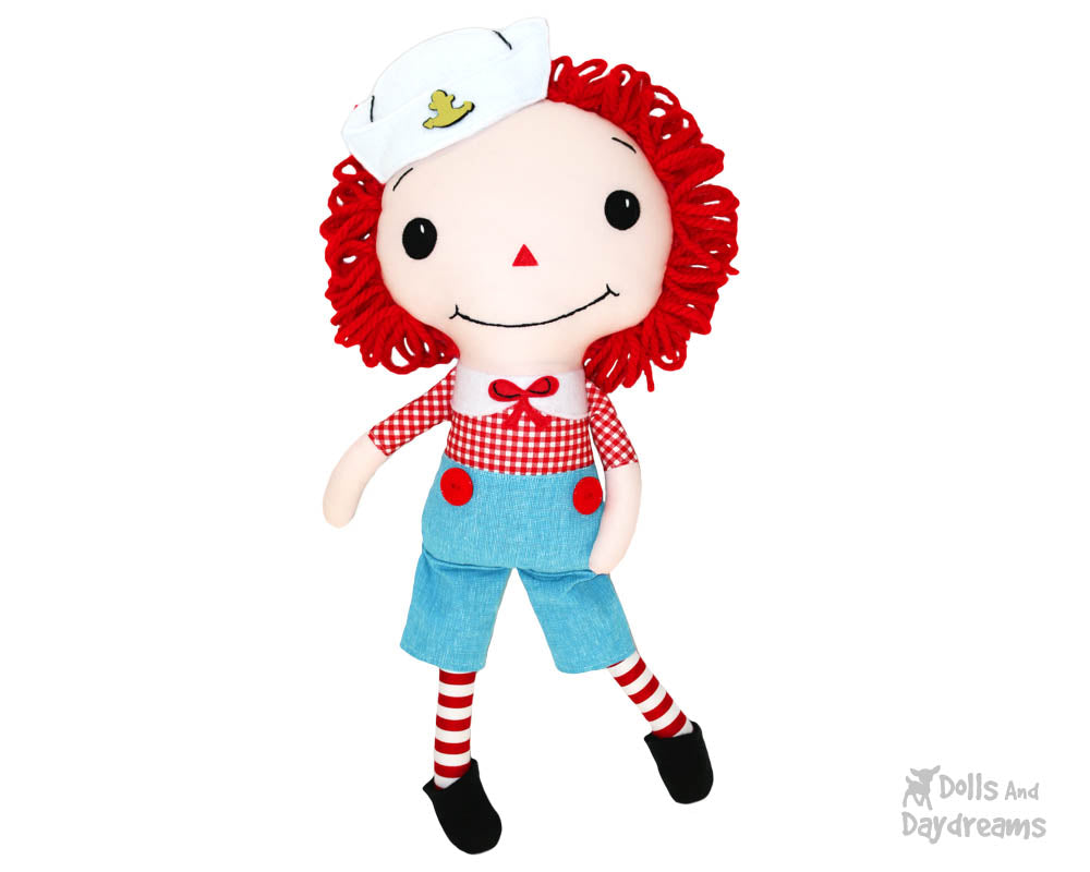 Raggedy Andy cloth boy doll Sewing Pattern by dolls and daydreams diy make your own