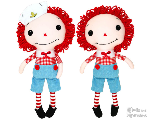 Raggedy Andy cloth boy doll Sewing Pattern by dolls and daydreams diy 