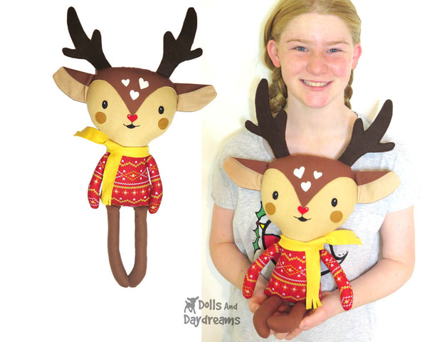 Cute Caribou Reindeer Soft Toy Plush Sewing Pattern - DIY Christmas doll Dolls And Daydreams