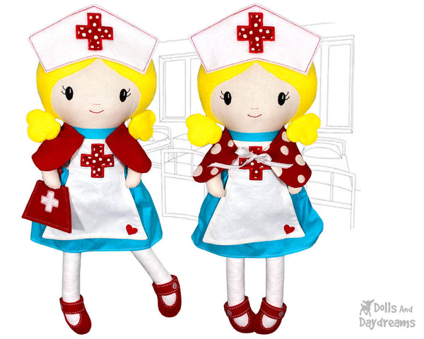 ITH Retro Nurse Cloth doll Pattern machine embroidery in the hoop diy makes handmade by dolls and daydreams