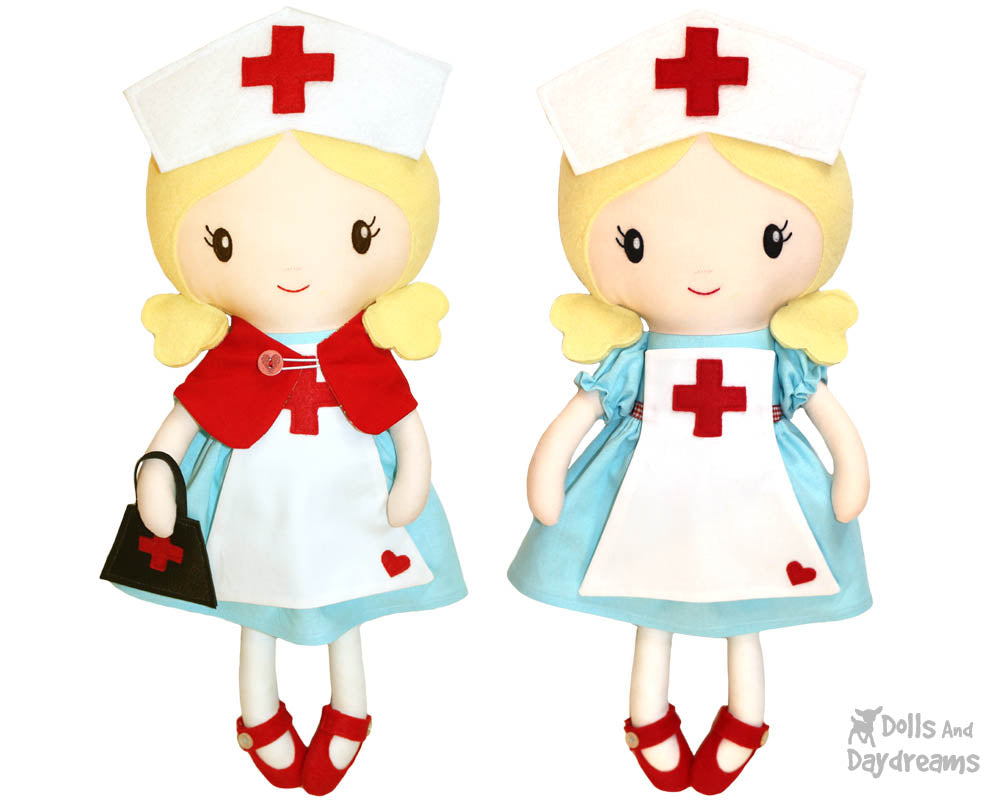 Retro Nurse cloth doll Sewing Pattern by dolls and daydreams diy make your own health care worker