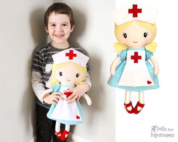 Retro Nurse cloth doll Sewing Pattern by dolls and daydreams diy pretty health care 
