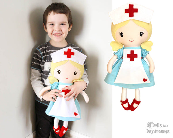 Retro Nurse cloth doll Sewing Pattern by dolls and daydreams diy pretty health care