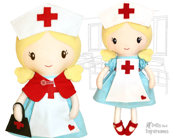 Retro Nurse cloth doll Sewing Pattern by dolls and daydreams diy plush toy pretty cute stitching