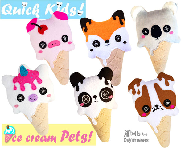 Quick Kids Ice Cream Pets Sewing Pattern Pack 1 plush diy pdf kawaii soft toys