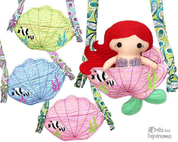 Summer Shell PDF  Tote Sewing Pattern by Dolls And Daydreams DIY cross body mermaid doll bag