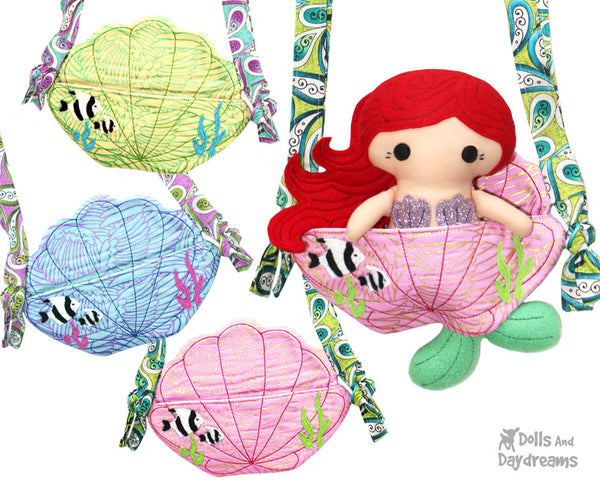 Summer Shell PDF Tote Sewing Pattern by Dolls And Daydreams DIY cross body mermaid doll bag