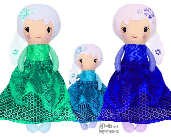 ITH Snow Winter doll Queen Doll Pattern by Dolls And Daydreams DIY Machine Embroidery