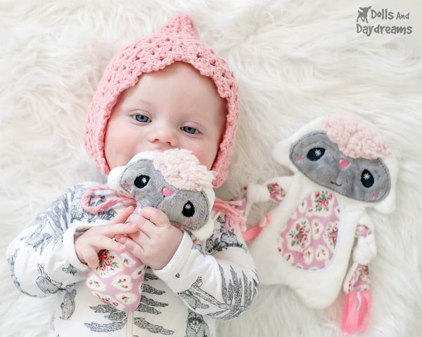 Plush Toy Lamb Snuggle PDF Sewing Pattern Set by dolls and daydreams  Baby Shower Gift