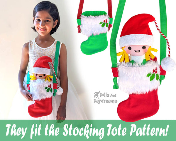 Tiny Christmas Elf pdf Sewing Pattern by Dolls And Daydreams Christmas cloth boy girl elves doll and stocking tote