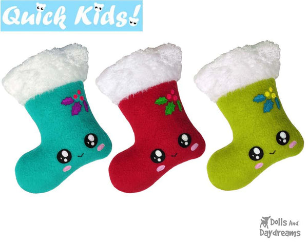 Quick Kids Christmas Stocking Sewing Pattern by Dolls And Daydreams DIY Xmas Softie Easy Kawaii Plush 