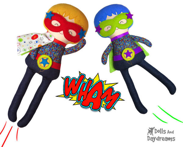 Machine Embroidery ITH Superhero Boy Doll Pattern Easy DIY In The Hoop Cloth Hero softie Dolls And Daydreams