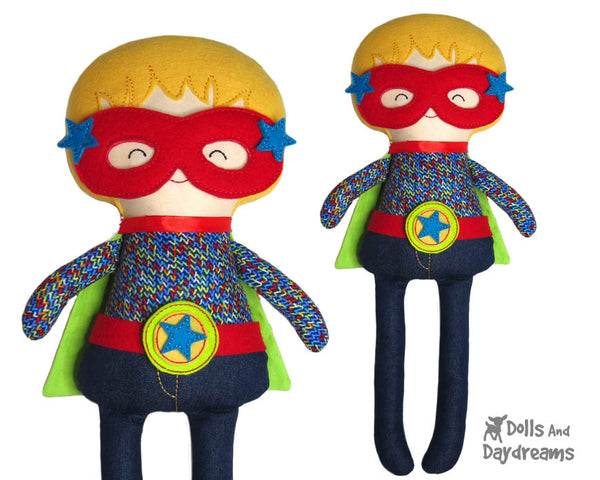 Machine Embroidery ITH Superhero Boy Doll Pattern Easy DIY In The Hoop Cloth hero mask by Dolls And Daydreams