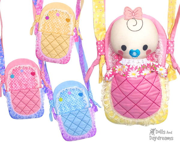 In The Hoop Machine Embroidery Tiny Carry Cot Bassinet Tote Doll Pattern by Dolls And Daydreams ITH DIY little girls doll toy bag