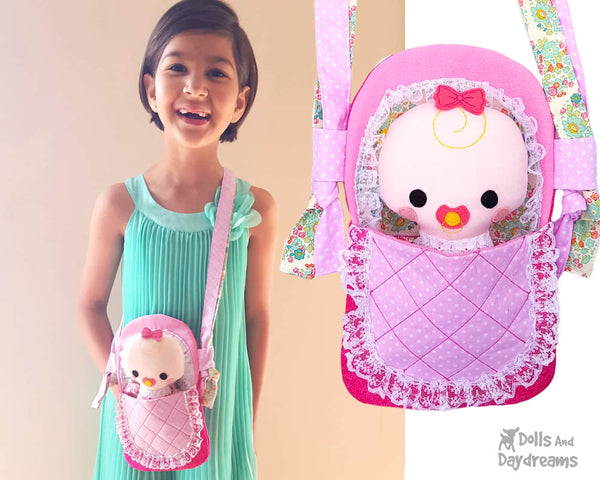 Cute Carry Cot Bassinet Baby Doll Tote Sewing Pattern by Dolls And Daydreams DIY toy bag