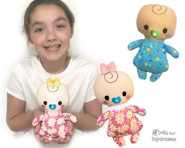 In The Hoop Machine Embroidery Tiny Tike Baby Doll Pattern by Dolls And Daydreams ITH DIY kawaii cute fabric cloth doll