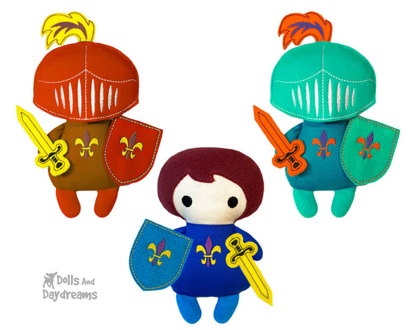 In The Hoop Machine Embroidery Tiny Knight Pattern by Dolls And Daydreams ITH Prince charming doll kawaii cute King sword plush fairy tale DIY cloth doll
