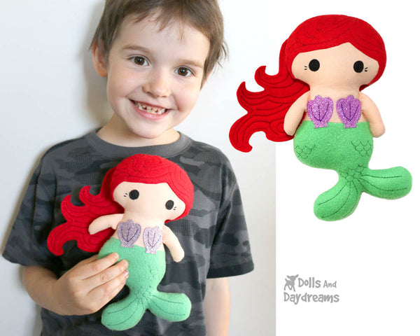 Tiny Mermaid Cloth Doll Sewing Pattern by Dolls And Daydreams small fabric DIY kawaii cute little plush pdf