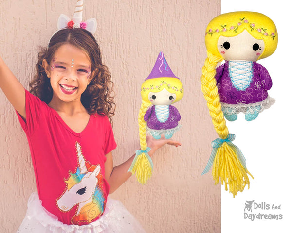 In The Hoop Machine Embroidery Tiny Rapunzel Doll Pattern by Dolls And Daydreams ITH DIY kawaii cute plush fairy tale cloth doll