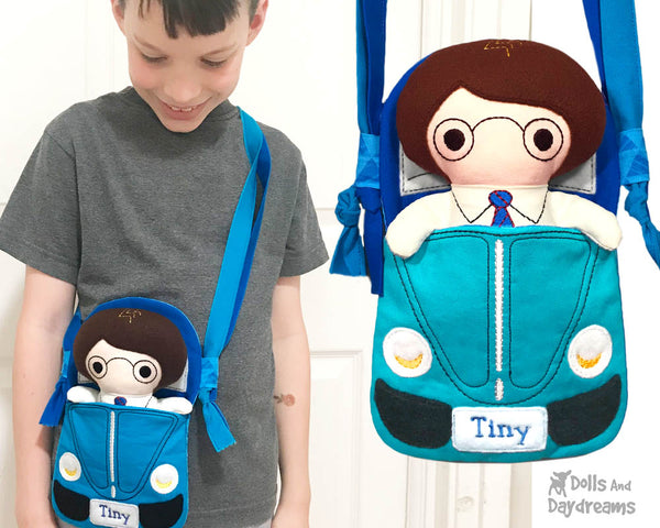 ith Machine Embroidery Tiny Tom Car Tote Doll Bag Pattern by Dolls And Daydreams in the hoop DIY bag cross body doll carrier