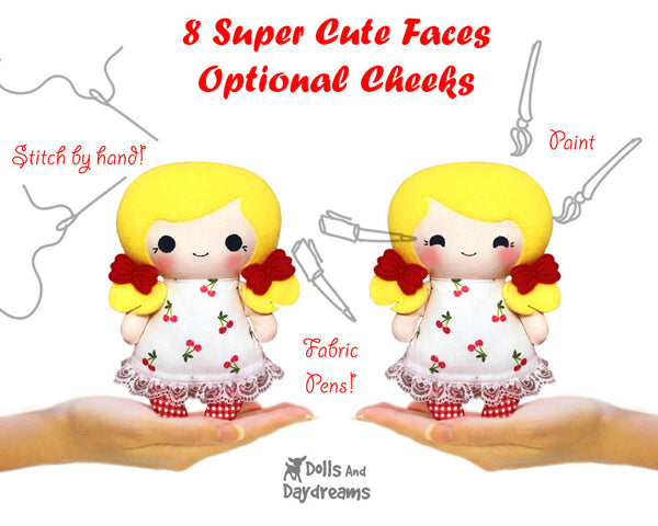Hand Embroidery Or Painting Tiny Tot Doll Faces Pattern Pack