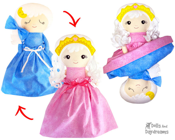 ITH Machine Embroidery Topsy Turvy Cloth Doll Pattern DIY Cute Plush Sleeping Beauty Princess flip awake asleep Toy In The Hoop by Dolls And Daydreams