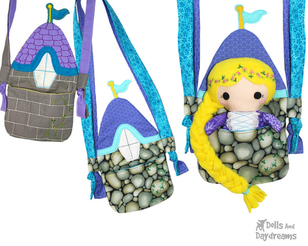 Castle PDF Tiny Tower Turret Tote Sewing Pattern by Dolls And Daydreams DIY cross body childrens doll bag